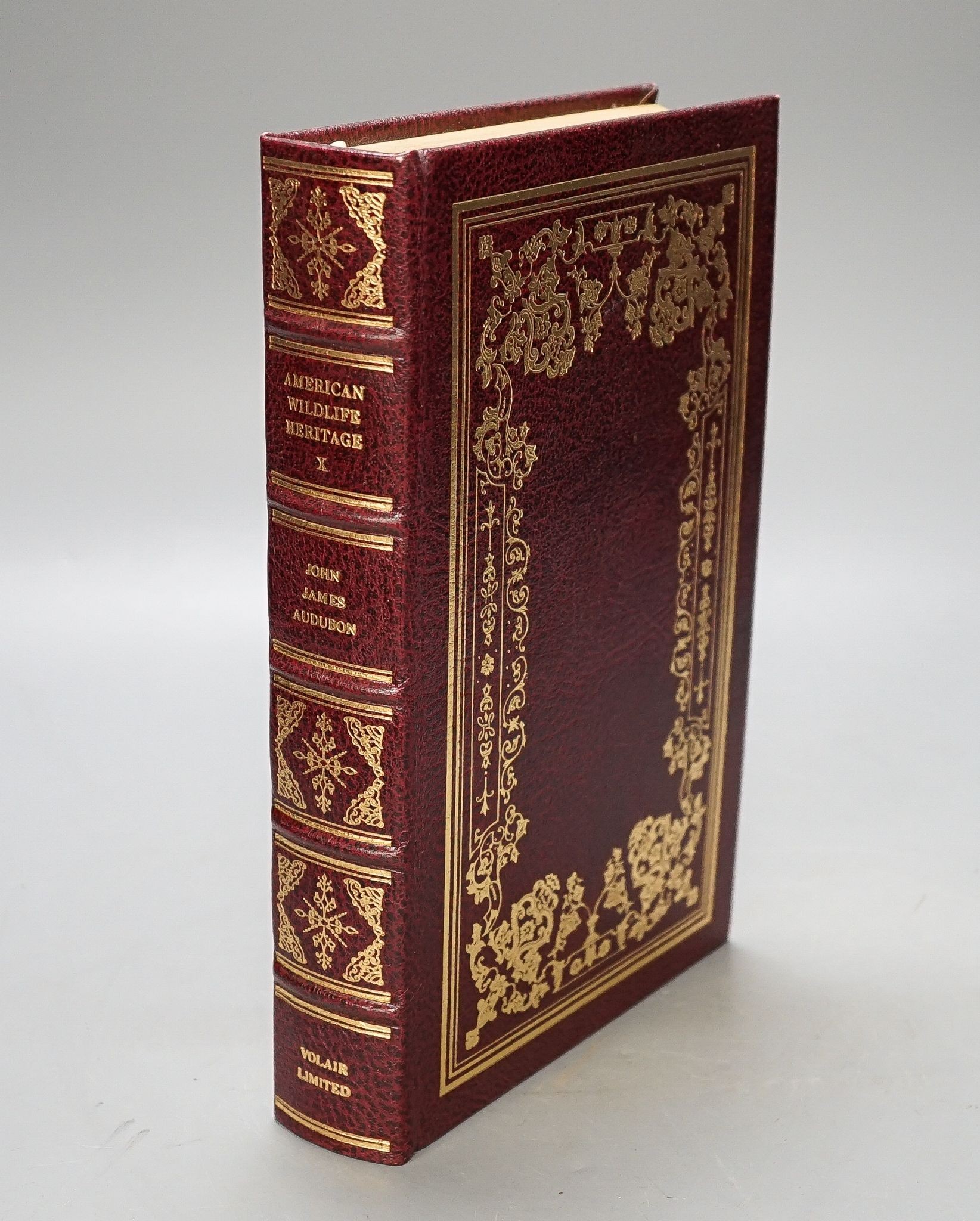 Audubon, John James & Bachman, Rev. John - The American Wildlife Heritage. 10 vols. (ex 11, lacking the index). many coloured plates; publisher's gilt ruled and decorated maroon morocco, gilt lettered panelled spines, ge